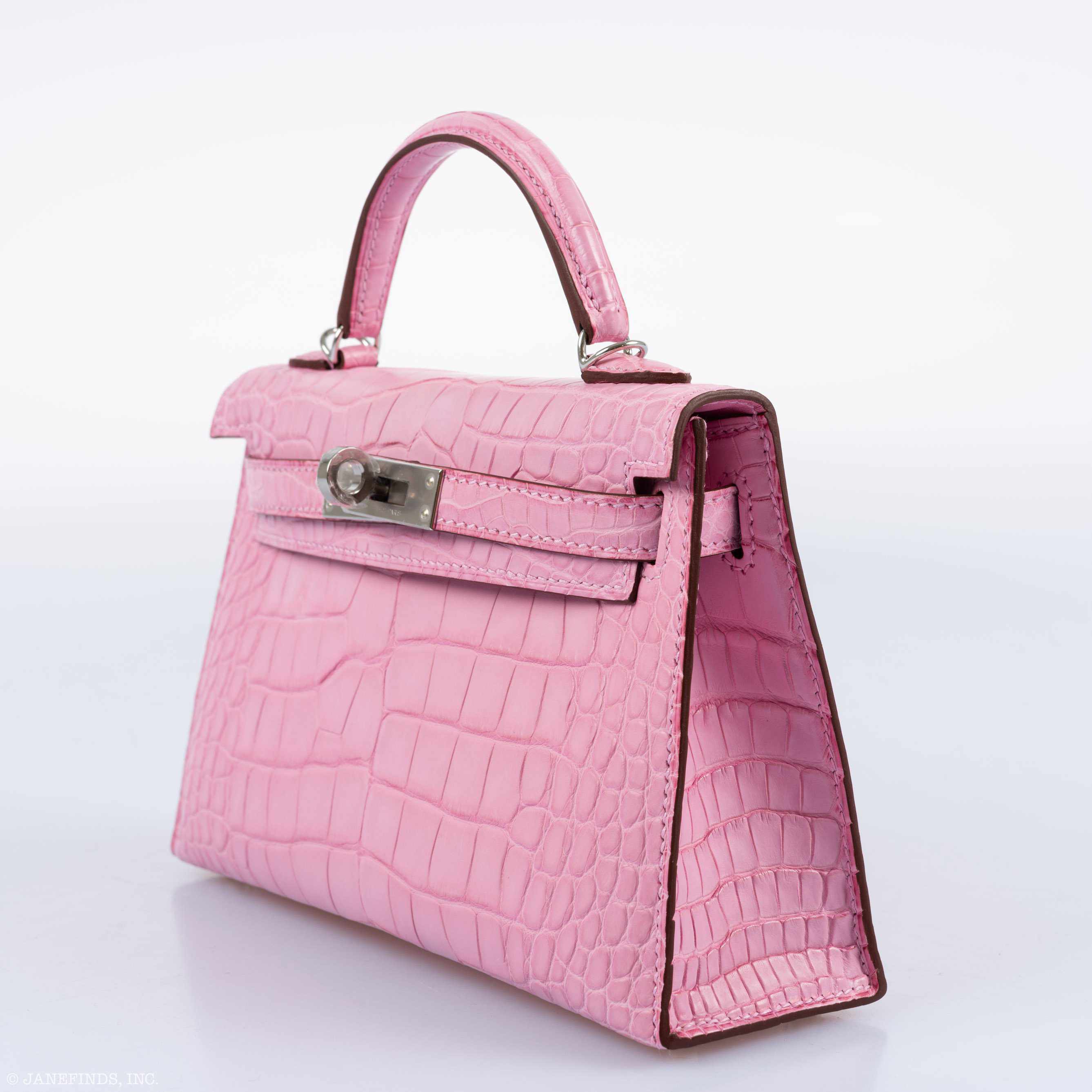 Hermes Kelly 20 Mini II Sellier 5P Bubblegum Matte Pink Alligator Palladium Hardware
