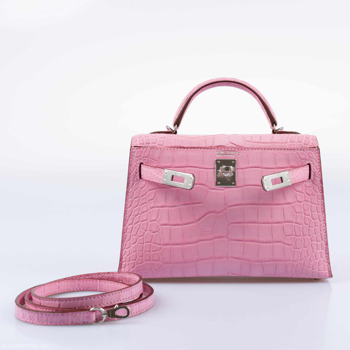Hermes Kelly 20 Mini II Sellier 5P Bubblegum Matte Pink Alligator Palladium Hardware