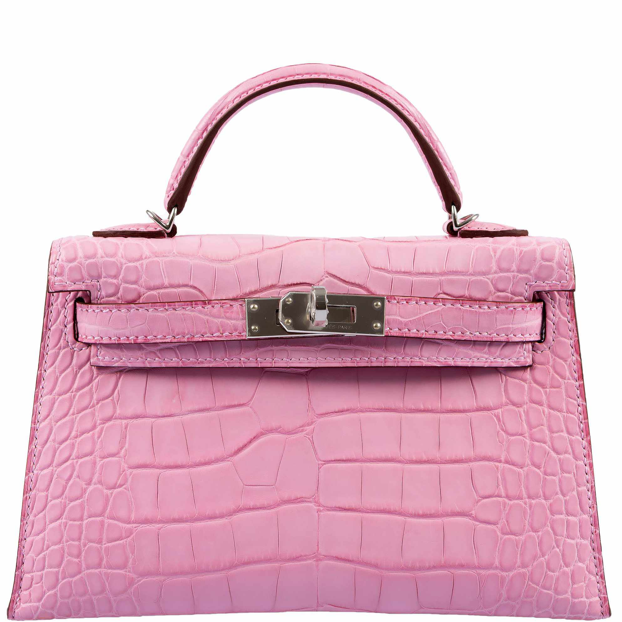 Hermes Kelly 20 Mini II Sellier 5P Bubblegum Matte Pink Alligator Palladium Hardware