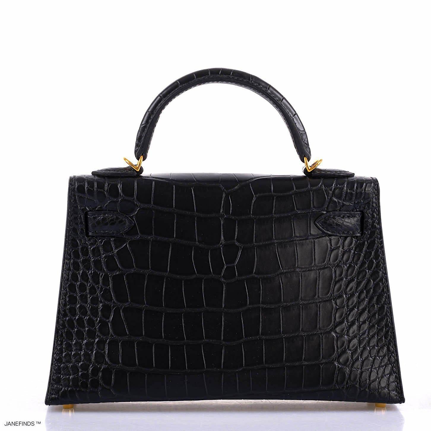 Hermes Kelly 20 Mini II Sellier Black Matte Alligator Gold Hardware