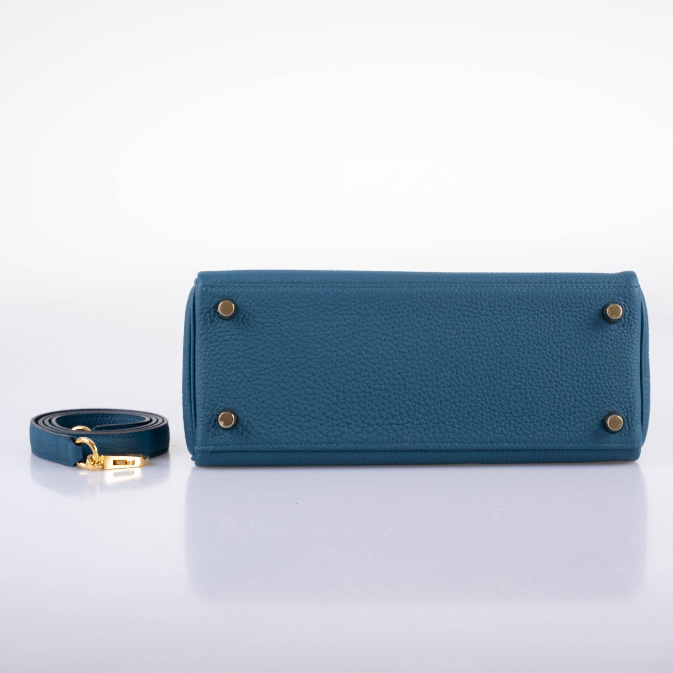 Hermes Kelly 25 Retourne Blue Colvert Togo Gold Hardware