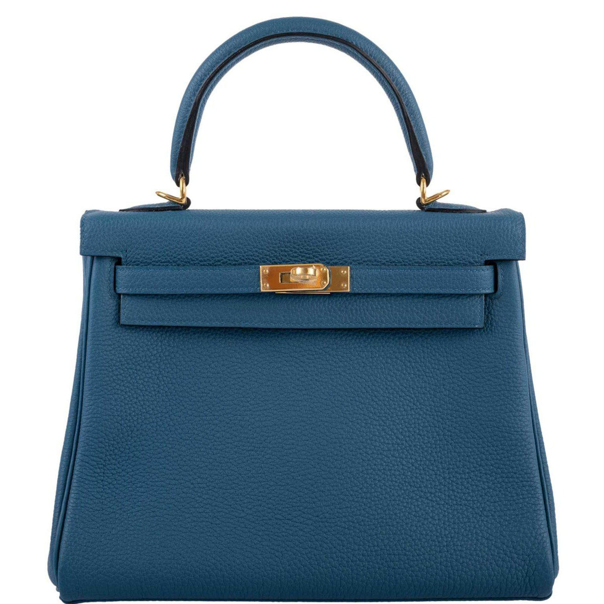 Hermes Kelly 25 Retourne Blue Colvert Togo Gold Hardware