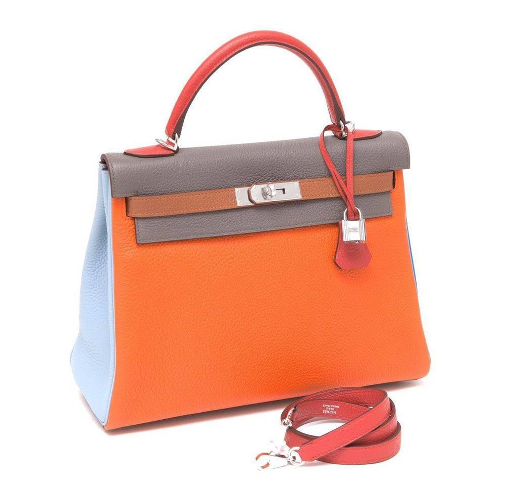 Hermes Kelly 32 Arlequin Limited Edition Multi Color Clemence Leather Palladium Hardware