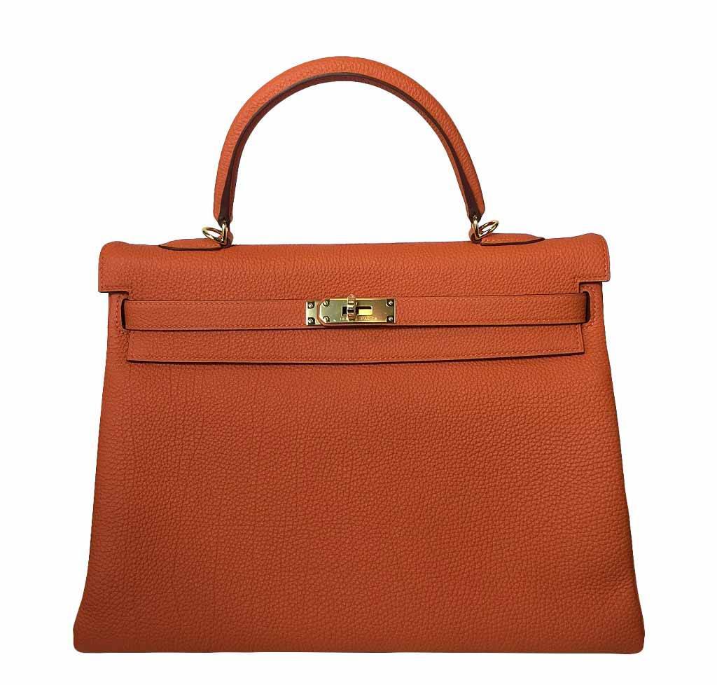 Hermes Kelly 35 Orange Togo Leather Gold Hardware
