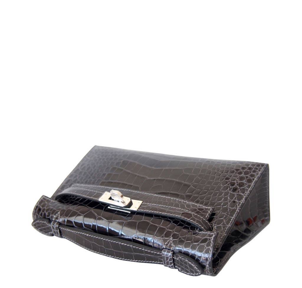 Hermès Alligator Kelly Pochette Mini Bag Graphite Gray