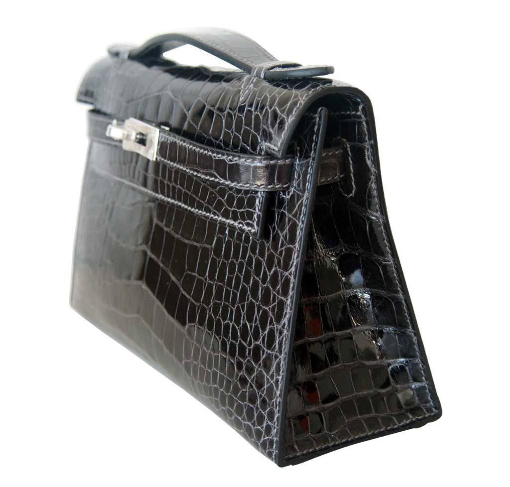 Hermès Alligator Kelly Pochette Mini Bag Graphite Gray