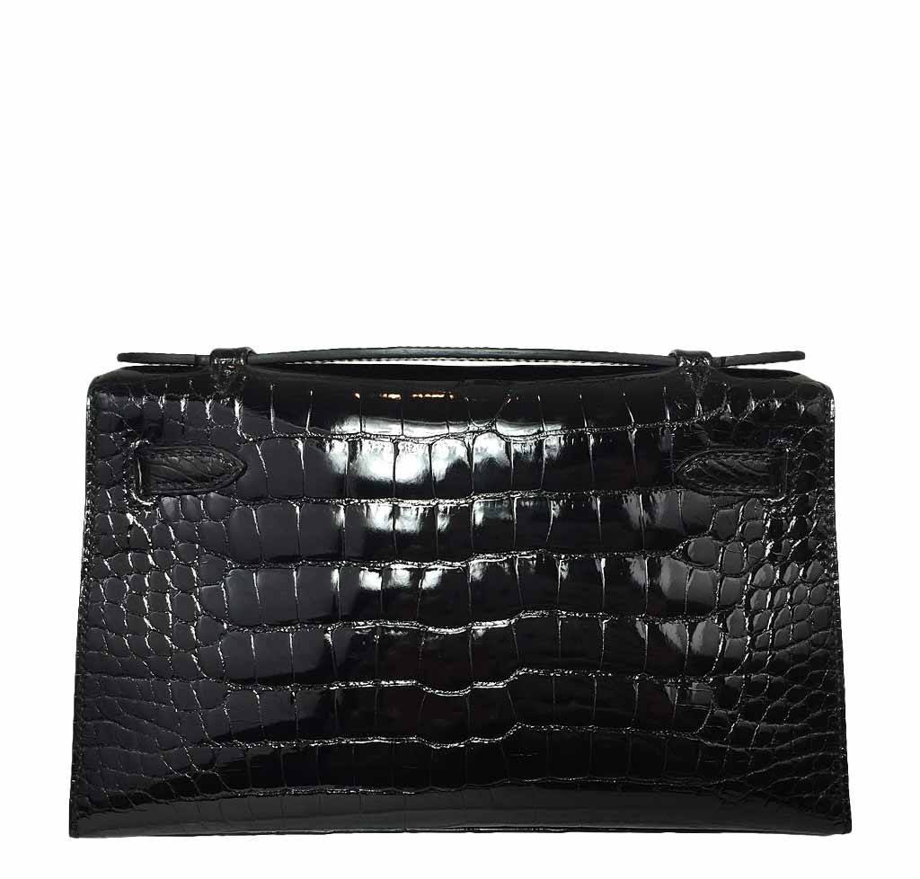Hermès Kelly Mini Pochette Black Crocodile Bag PHW