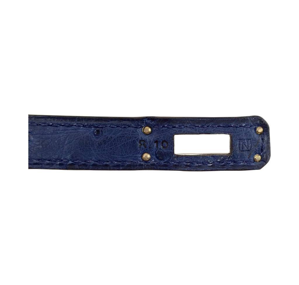 Hermes Kelly Pochette Mini Sapphire Blue Ostrich Palladium Hardware