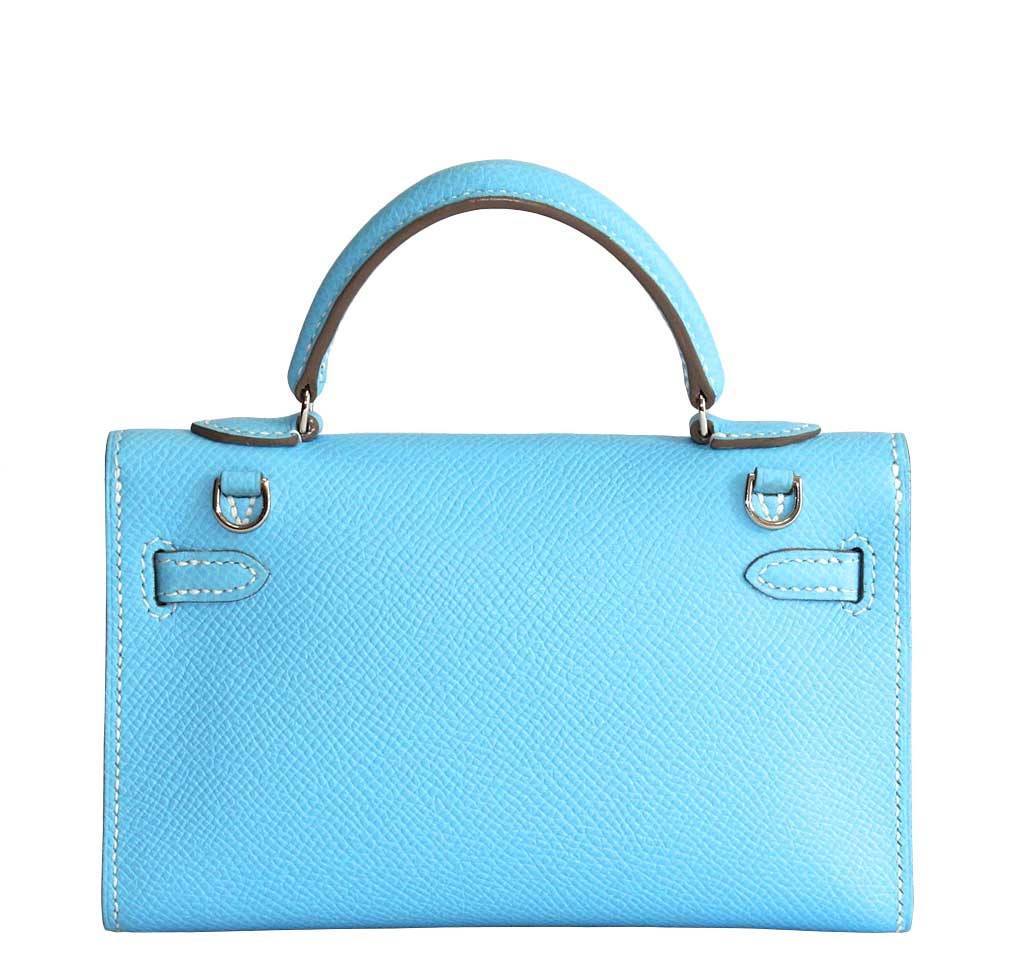 Hermes Tiny Kelly Micro Mini Celeste Epsom Leather Palladium Hardware