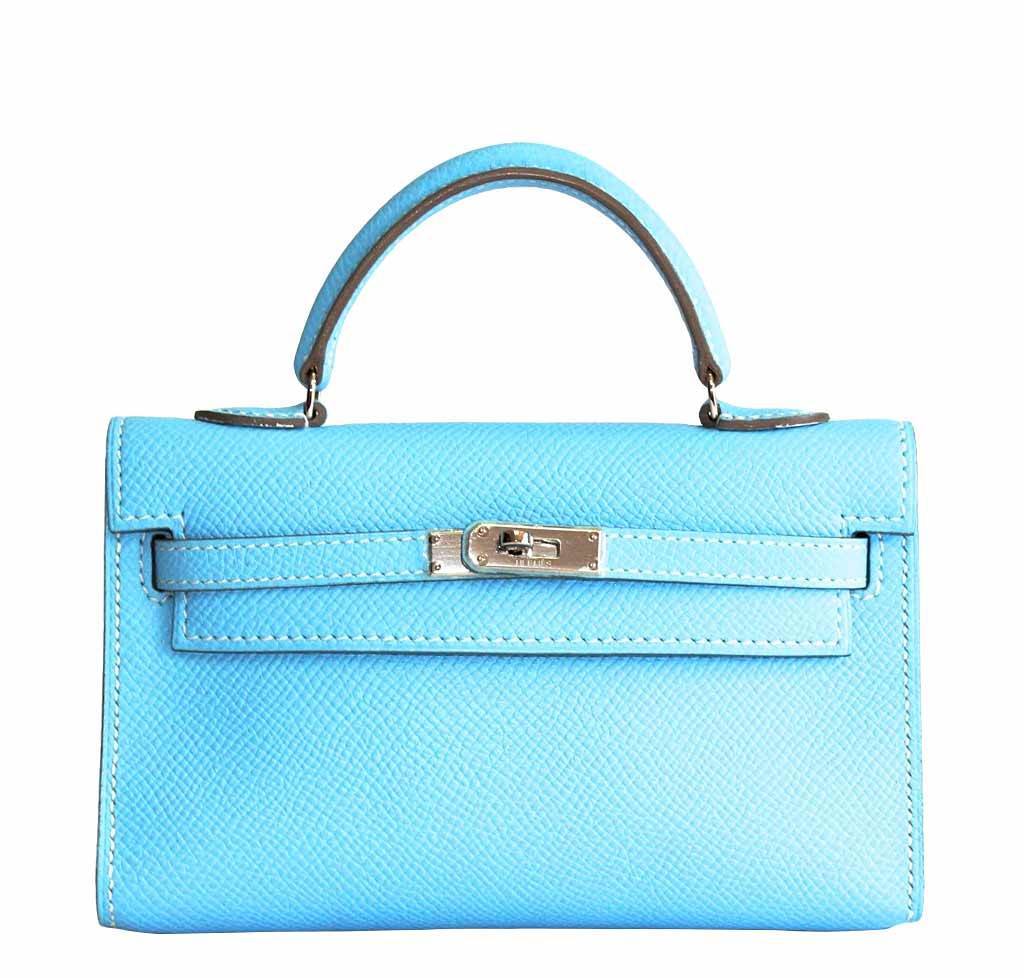 Hermes Tiny Kelly Micro Mini Celeste Epsom Leather Palladium Hardware