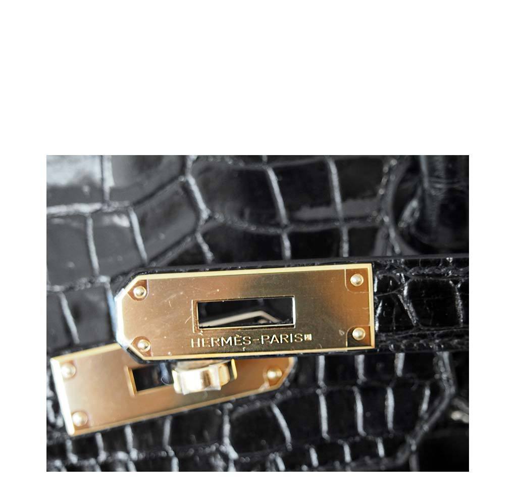 Hermes Birkin 35 Black Shiny Porosus Crocodile Gold Hardware
