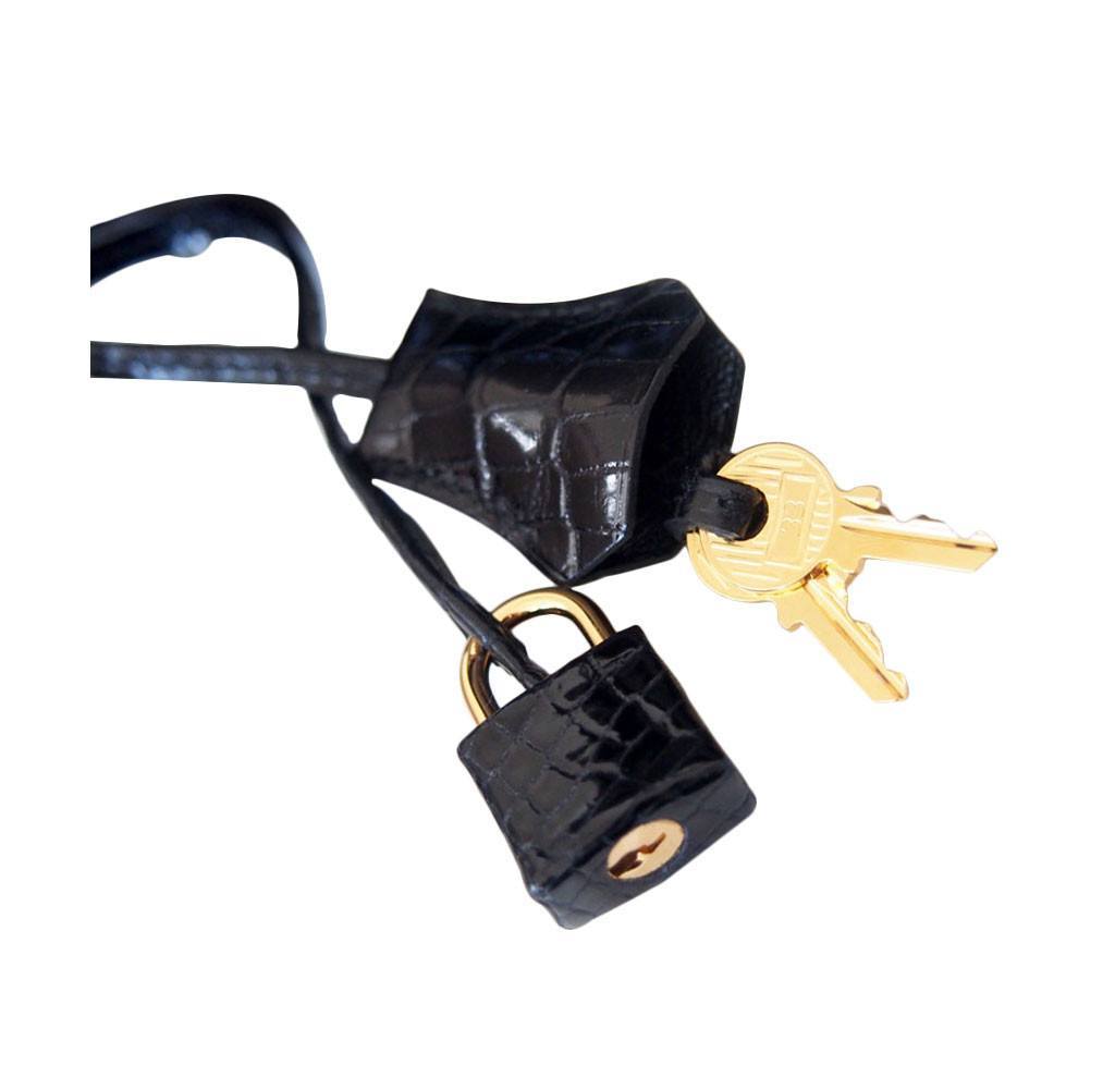 Hermes Birkin 35 Black Shiny Porosus Crocodile Gold Hardware