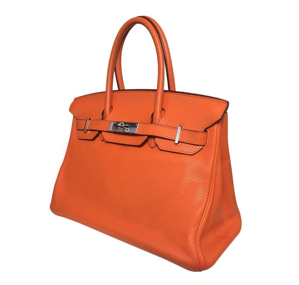 Hermes Birkin 30 Feu Orange Clemence Leather Palladium Hardware