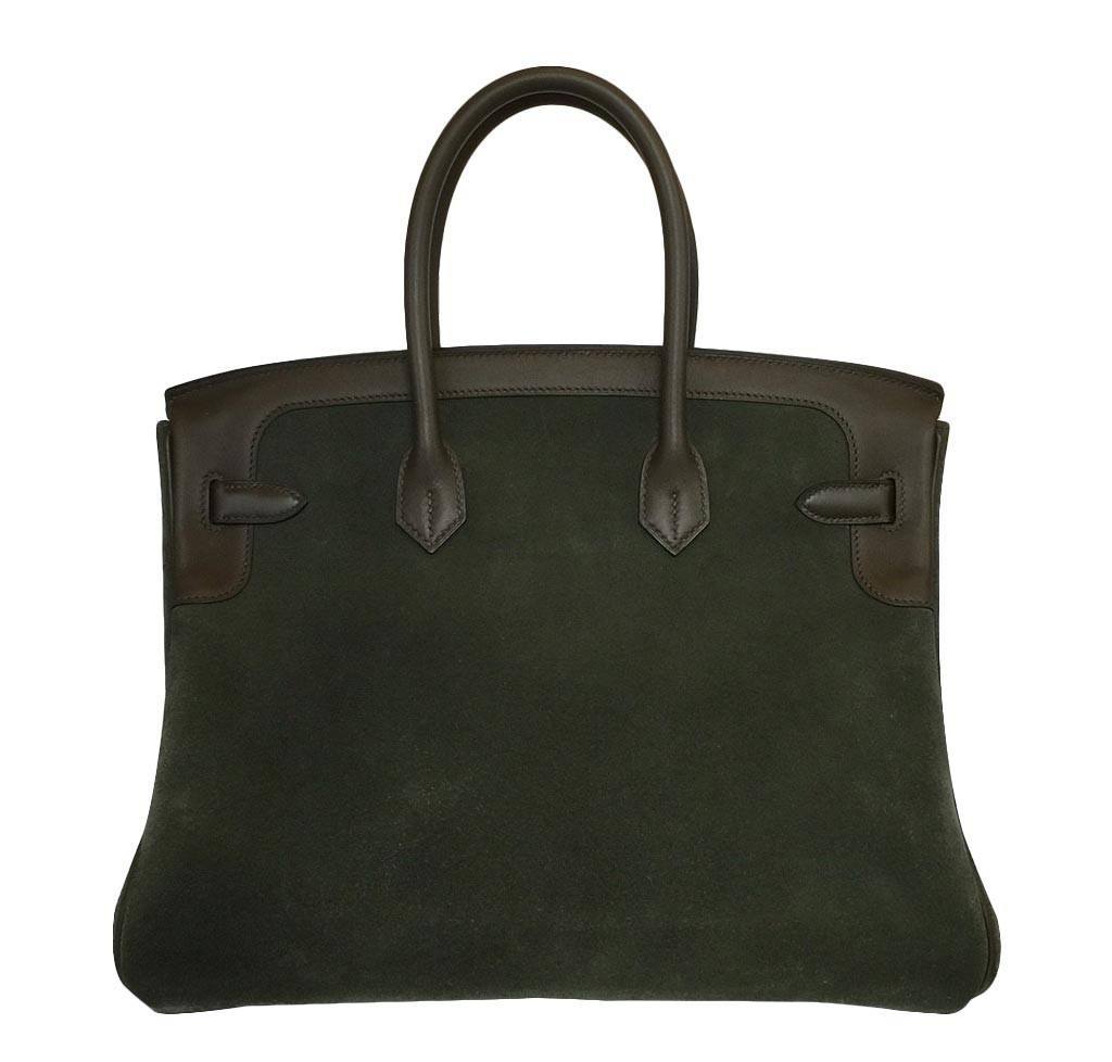 Hermes Birkin 35 Grizzly Vert De Gris Veau Swift Leather Suede Permabrass Hardware