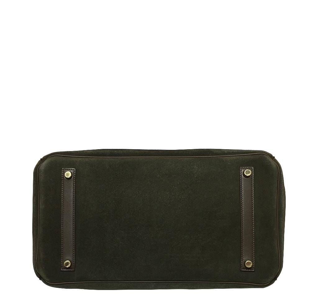 Hermes Birkin 35 Grizzly Vert De Gris Veau Swift Leather Suede Permabrass Hardware