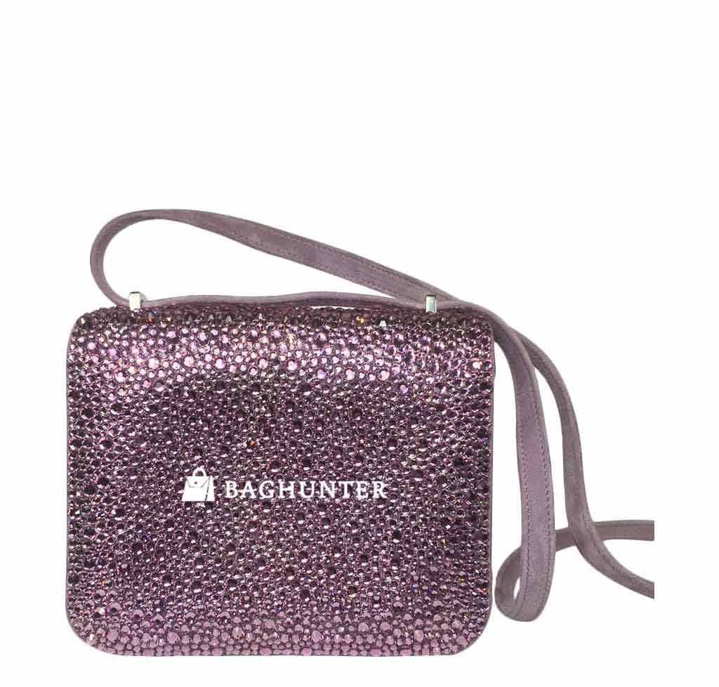 Hermes Constance Mini 18 Lilas Swarovski Crystal Suede Palladium Hardware