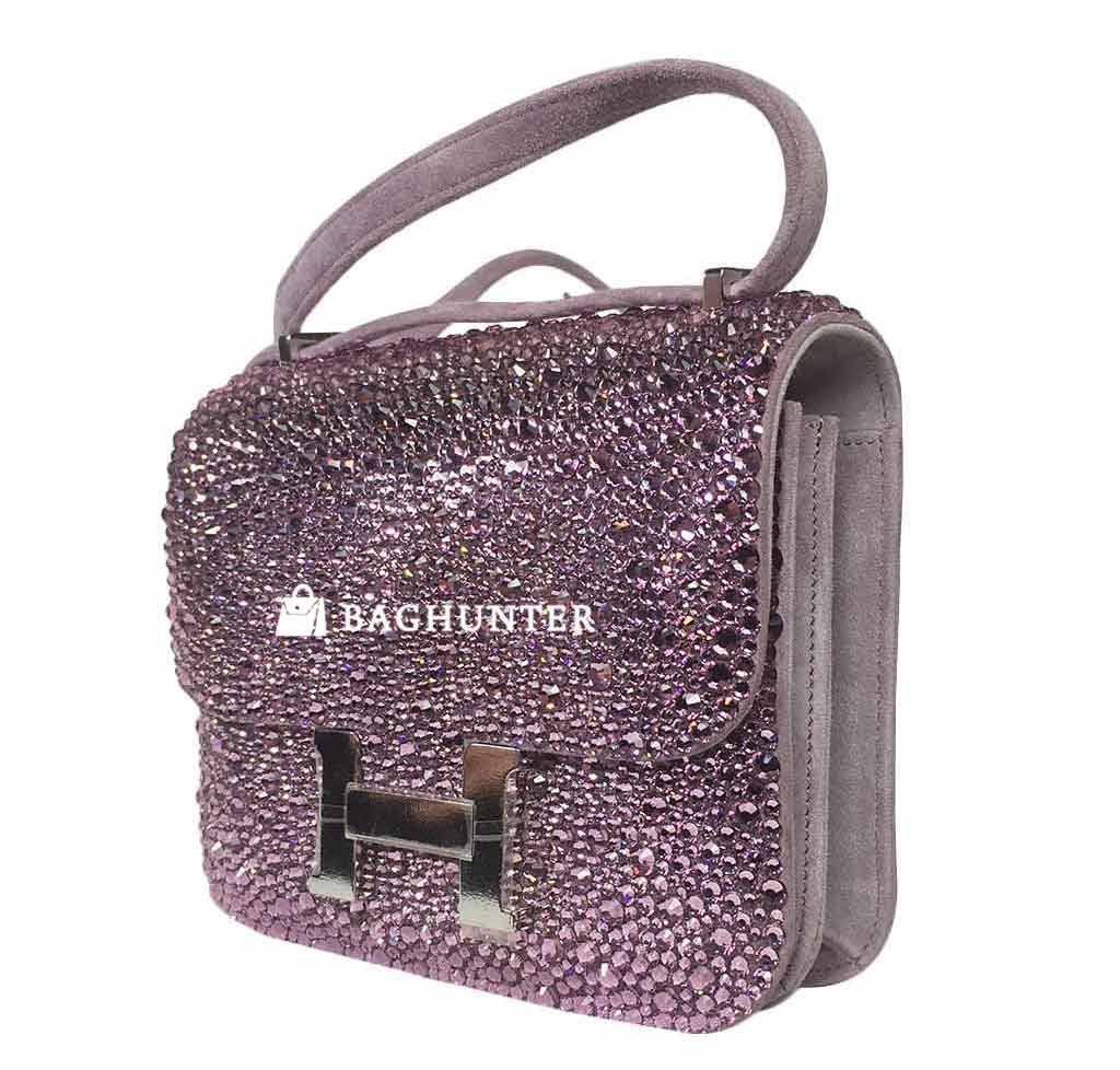 Hermes Constance Mini 18 Lilas Swarovski Crystal Suede Palladium Hardware
