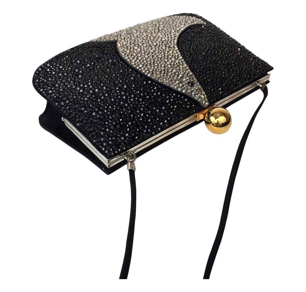 Hermes Sac A Malice Seal Black Suede Swarovski Crystal Gold Plated Closure