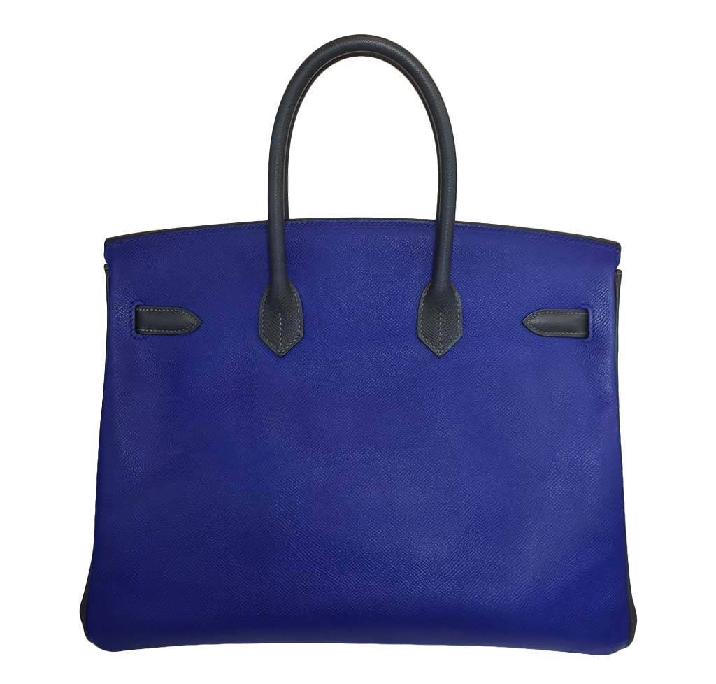 Hermes Birkin 35 HSS Blue Electric White Graphite Epsom Leather Brushed Gold Hardware