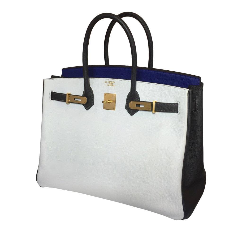 Hermes Birkin 35 HSS Blue Electric White Graphite Epsom Leather Brushed Gold Hardware