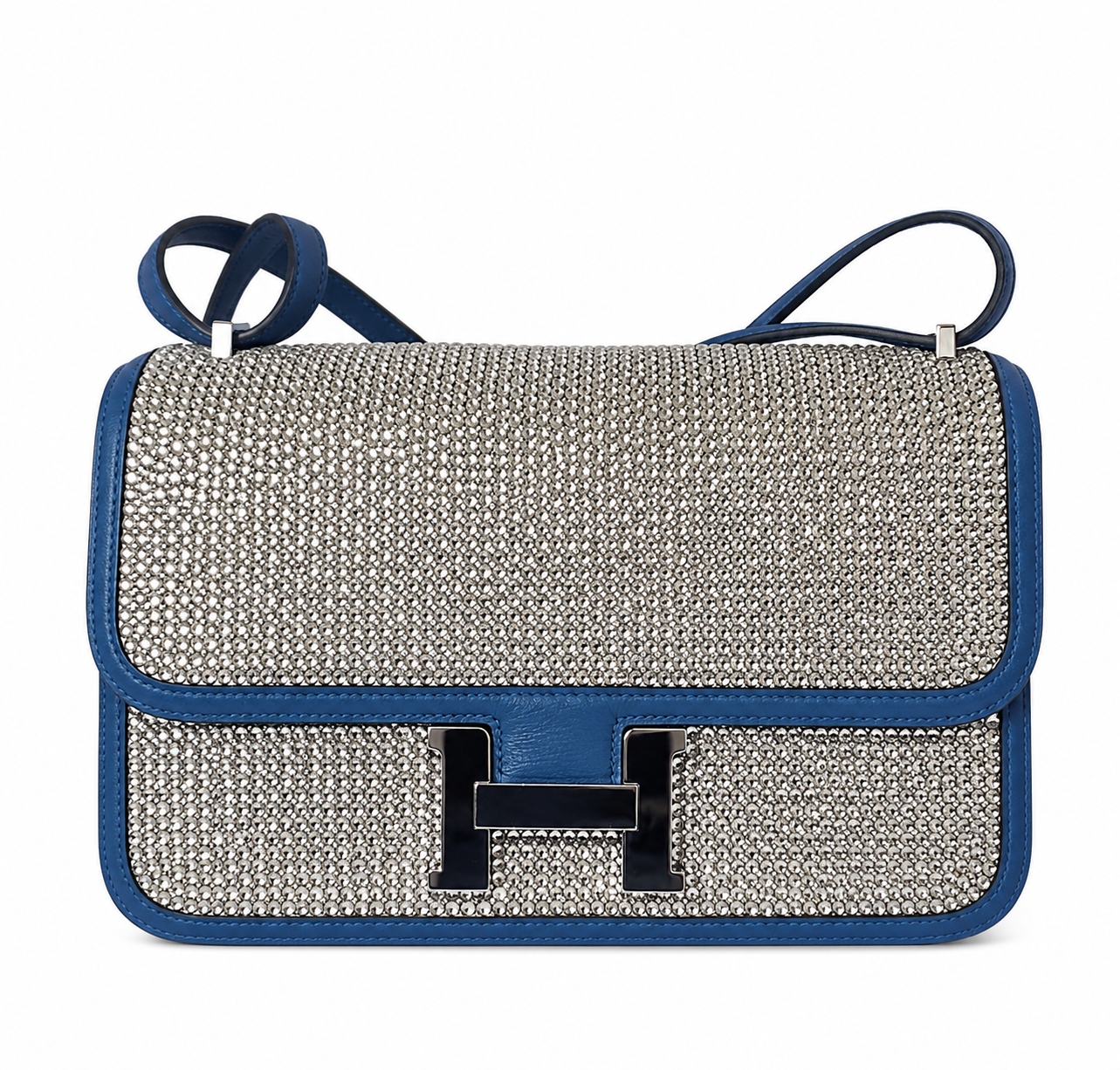 Hermes Constance Elan Bleu de Galice Swift Leather Swarovski Crystal Palladium Hardware
