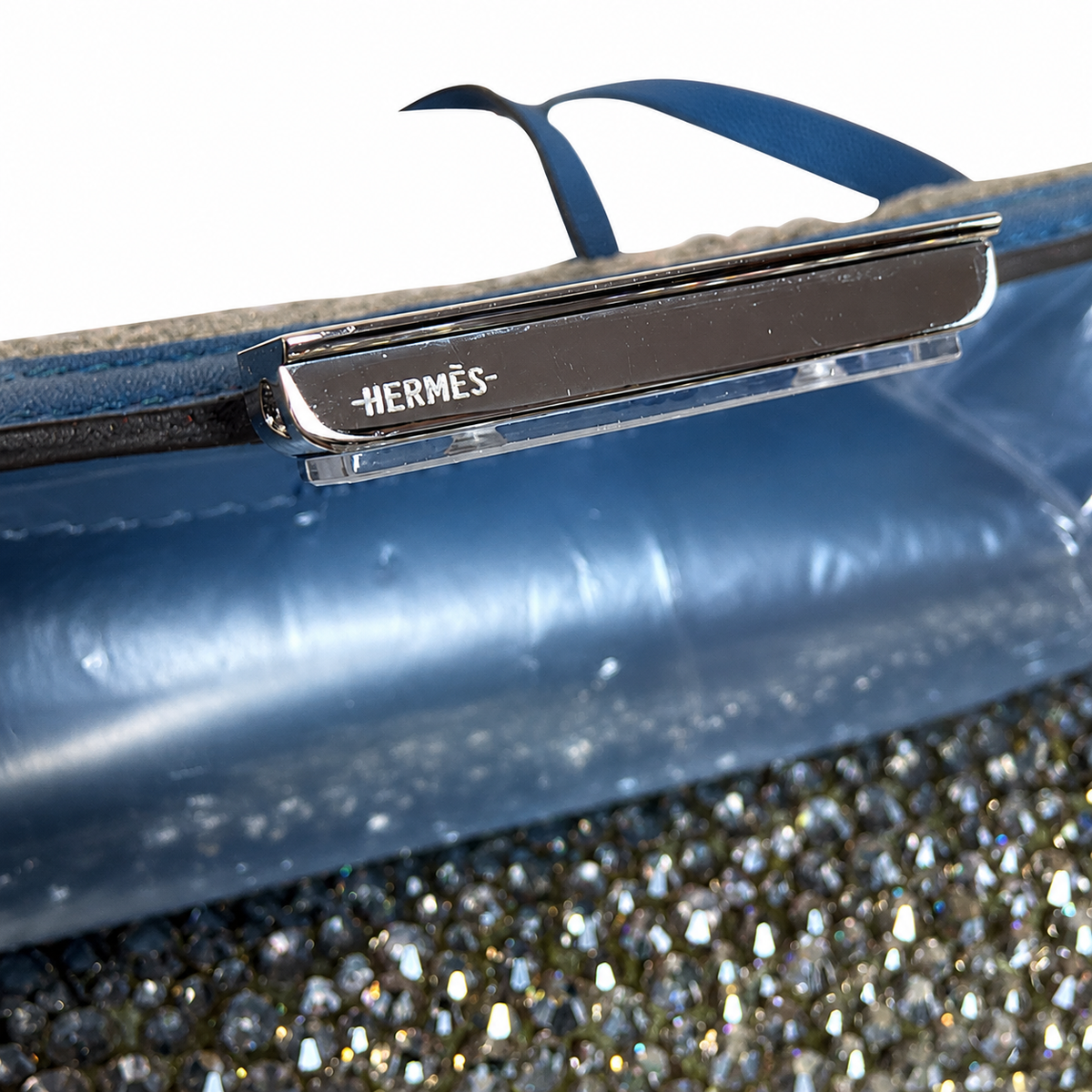 Hermes Constance Elan Bleu de Galice Swift Leather Swarovski Crystal Palladium Hardware