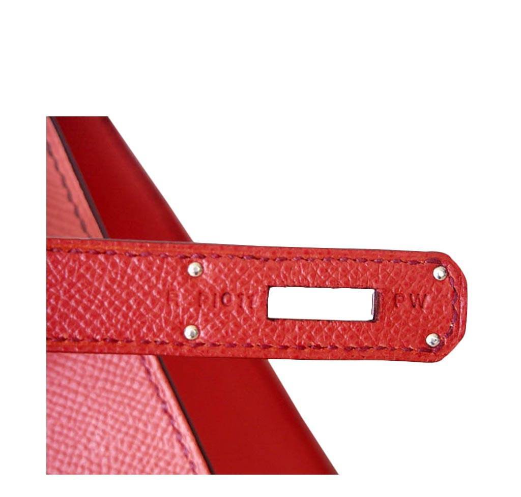 Hermes Kelly 32 Sellier Flag Flamingo Coral Epsom Leather Palladium Hardware