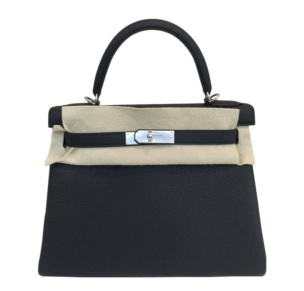 Hermes Kelly 28 Black Togo Leather Palladium Hardware