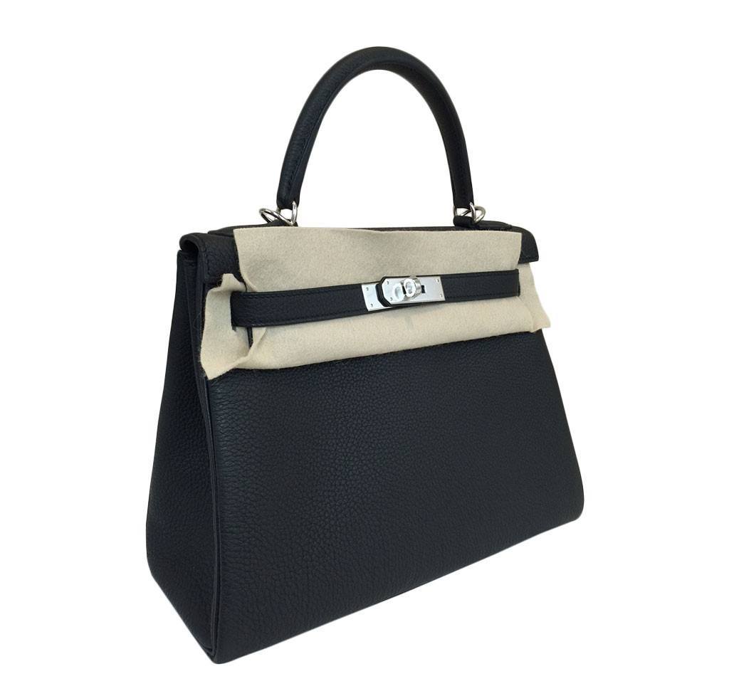 Hermes Kelly 28 Black Togo Leather Palladium Hardware