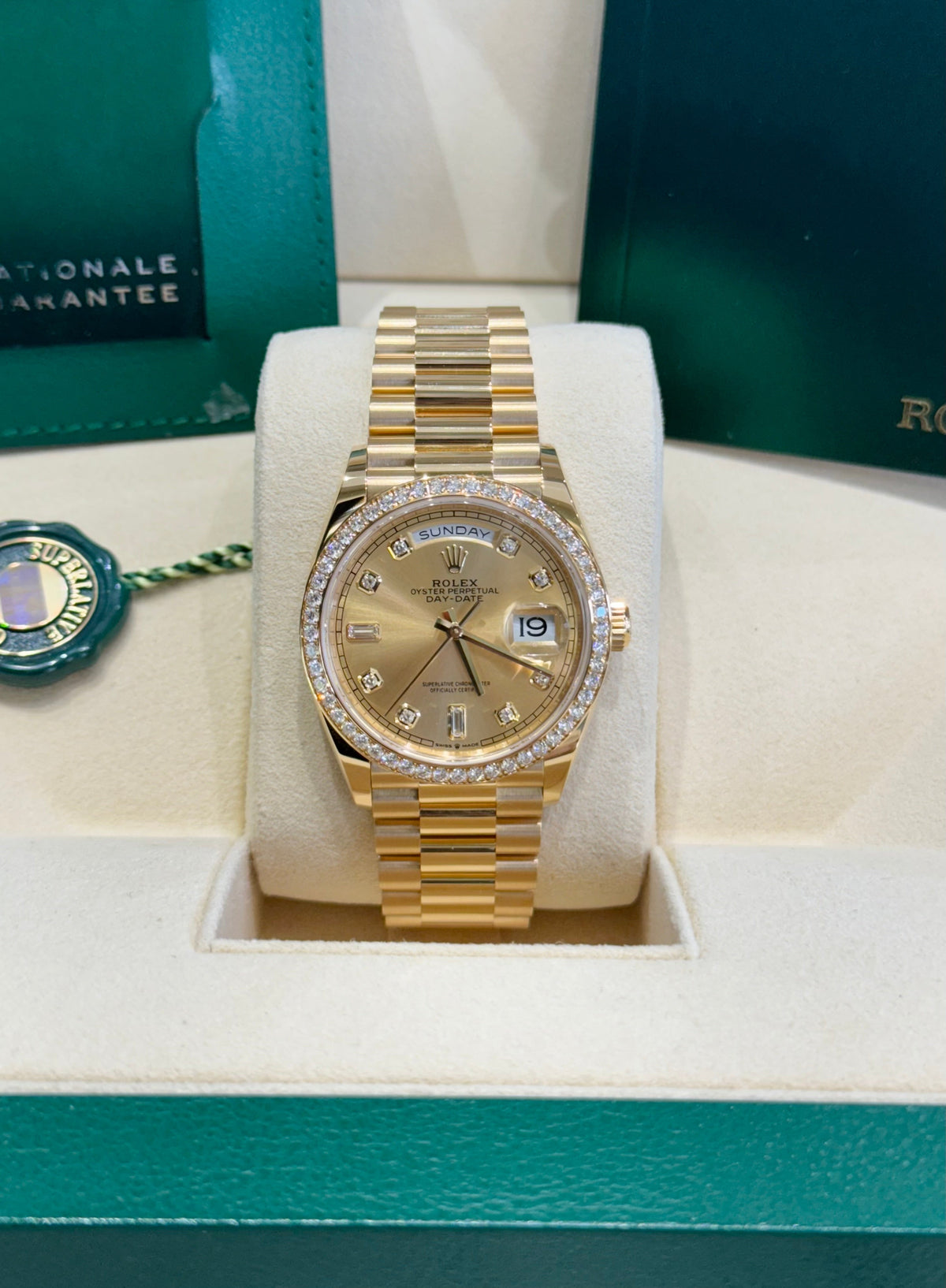 Rolex Day-Date 36 128348RBR Champagne Diamond Dial Watch