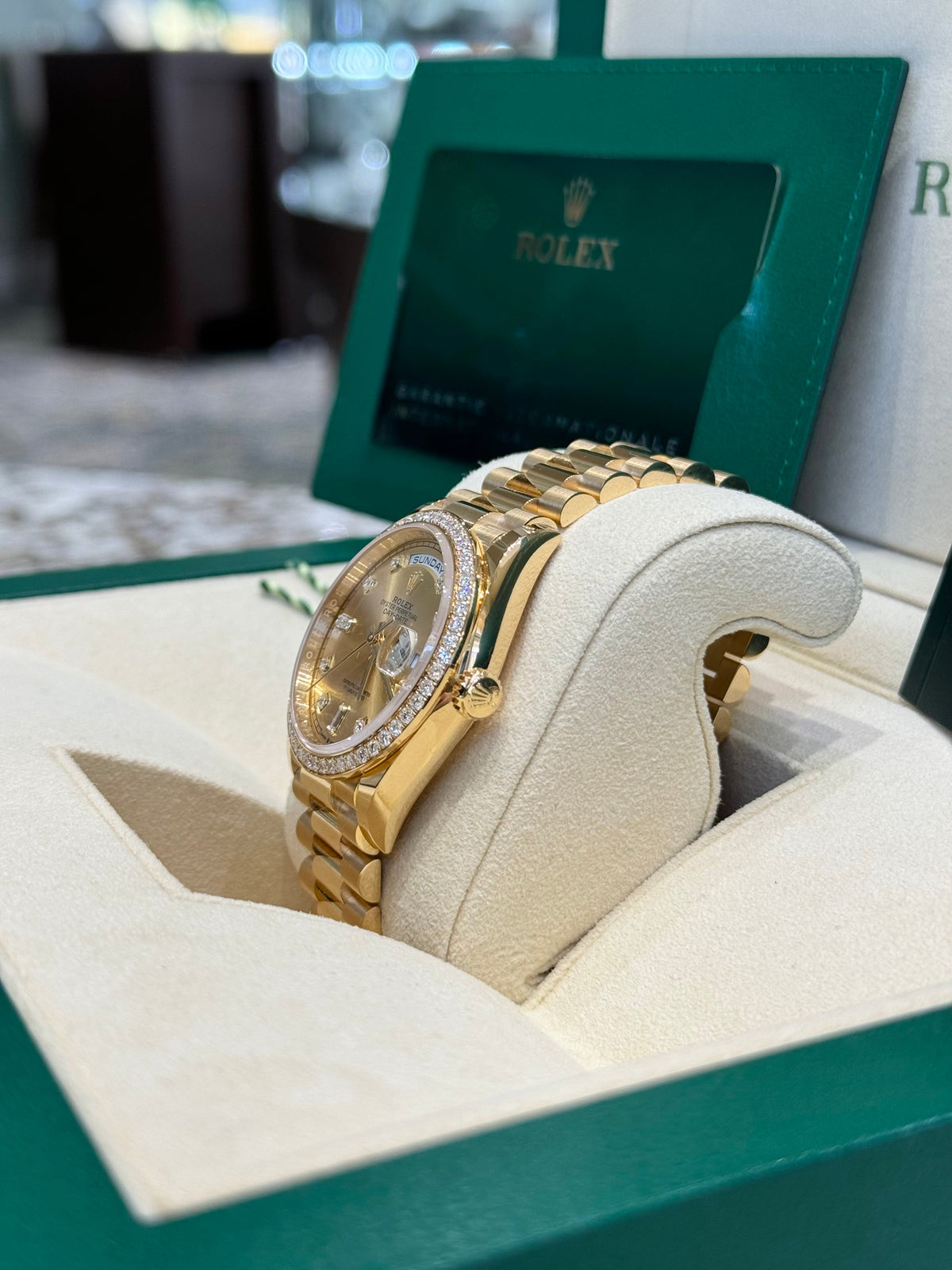 Rolex Day-Date 36 128348RBR Champagne Diamond Dial Watch