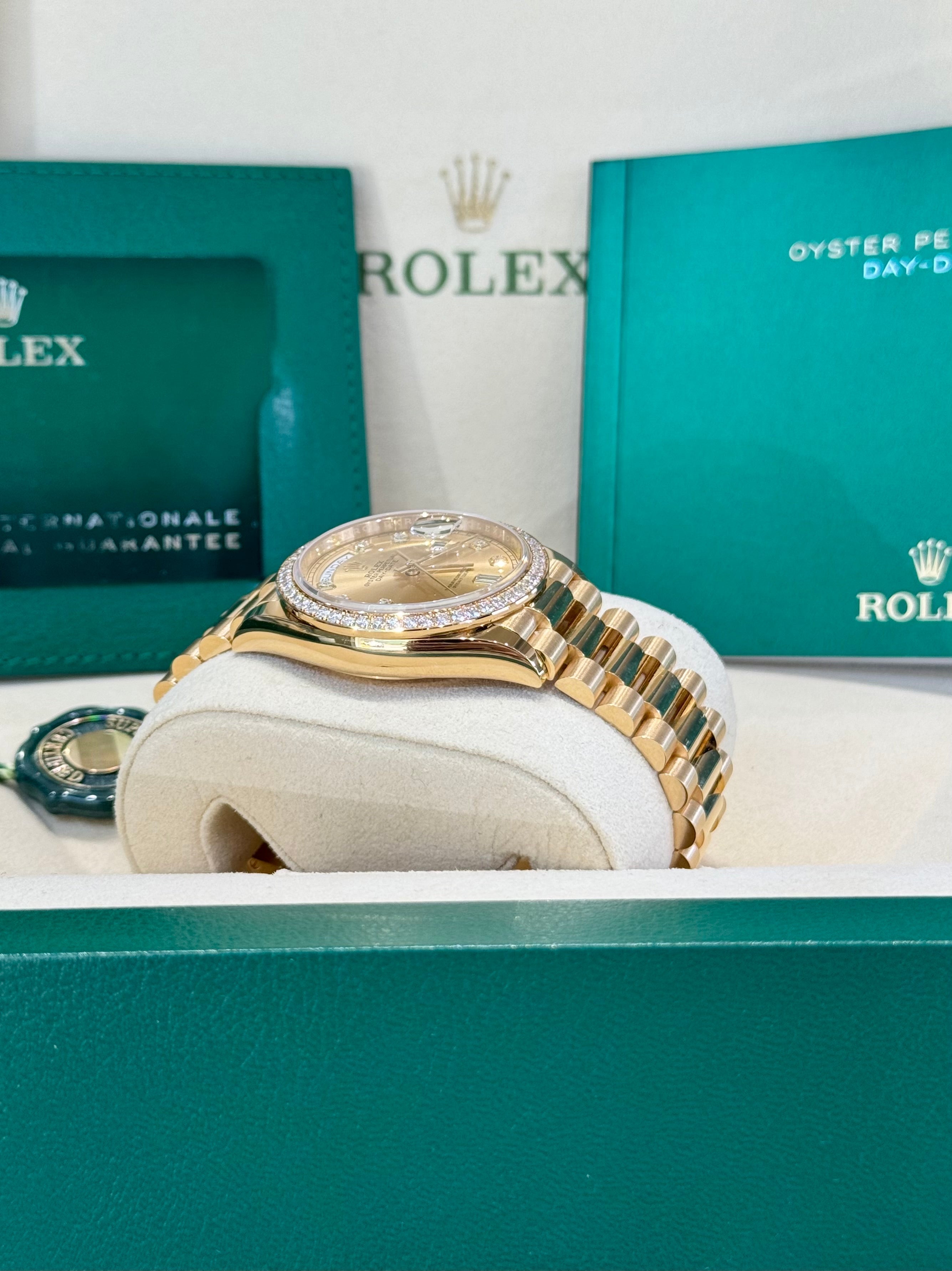 Rolex Day-Date 36 128348RBR Champagne Diamond Dial Watch