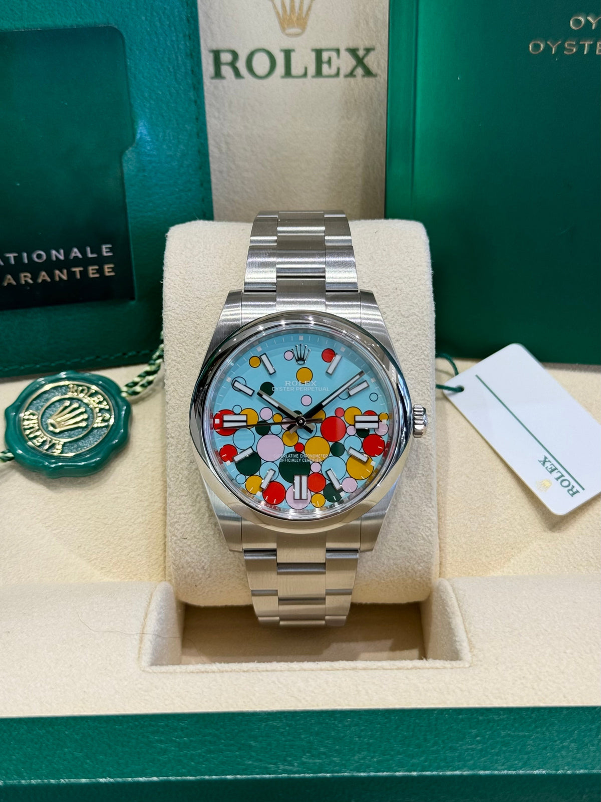 Rolex Oyster Perpetual 41 124300 Turquoise Celebration Dial Watch