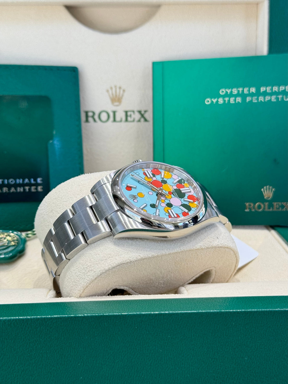 Rolex Oyster Perpetual 41 124300 Turquoise Celebration Dial Watch