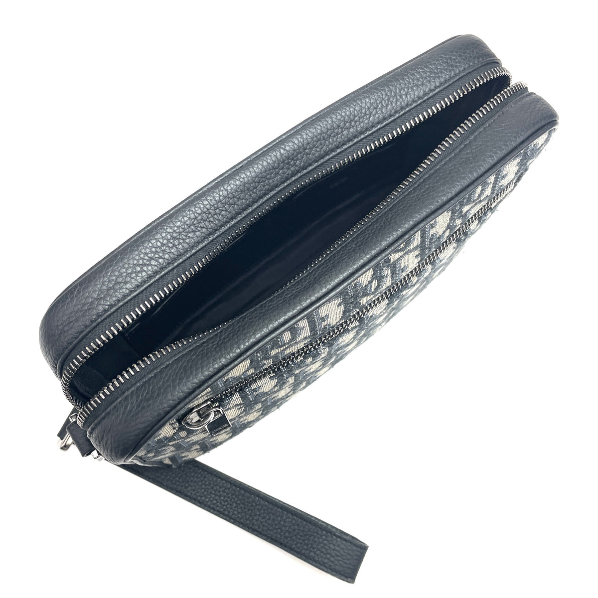 Christian Dior Oblique Toiletry Bag Beige Black Jacquard Removable Strap