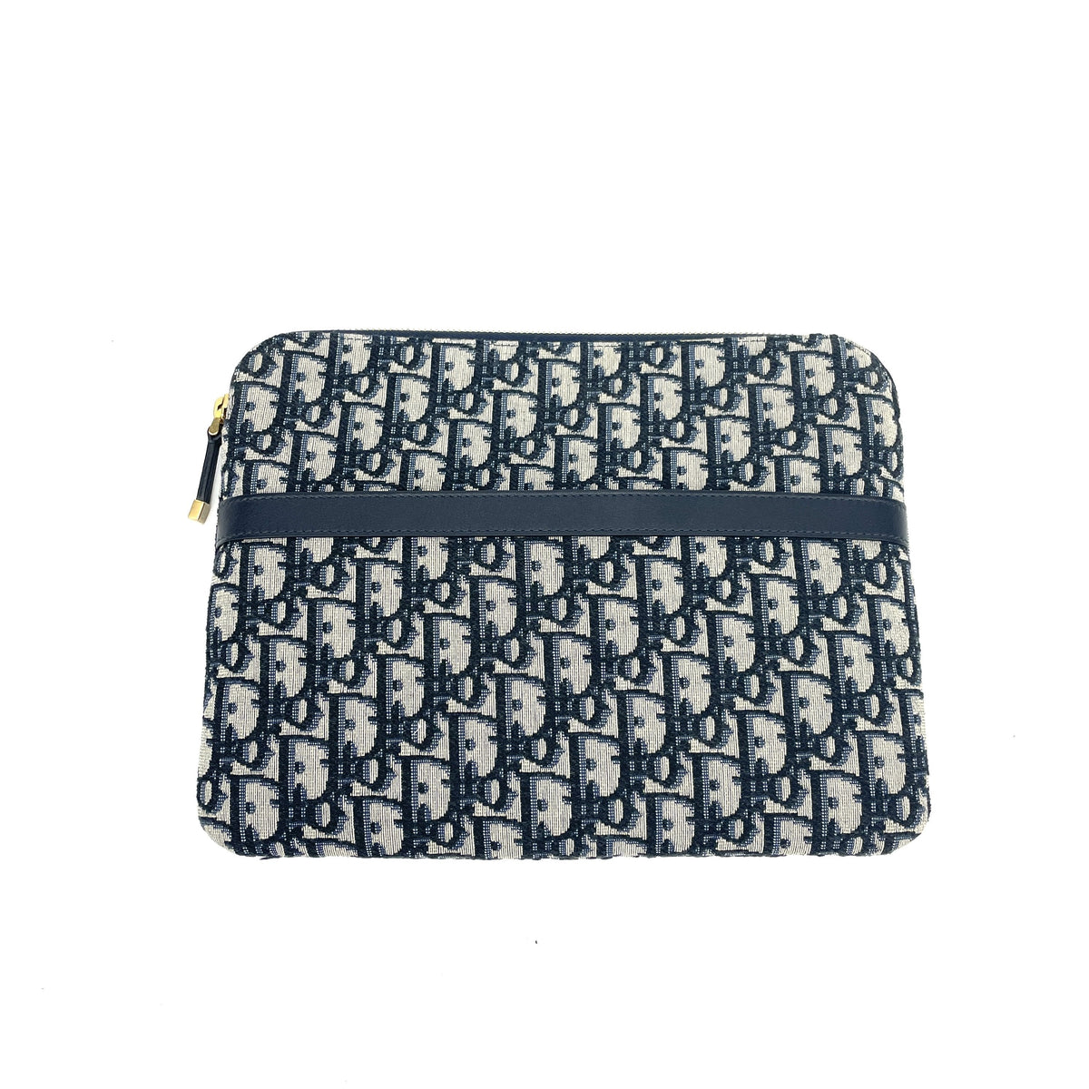 Christian Dior Oblique Travel Pouch Black Canvas Gold Hardware Cosmetic Clutch Bag