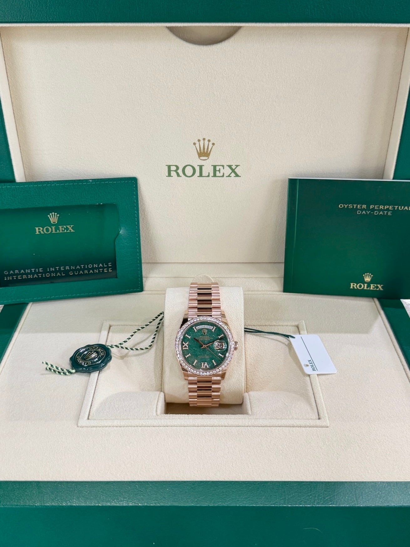 Rolex Day-Date 36 128345RBR Green Aventurine Dial Watch