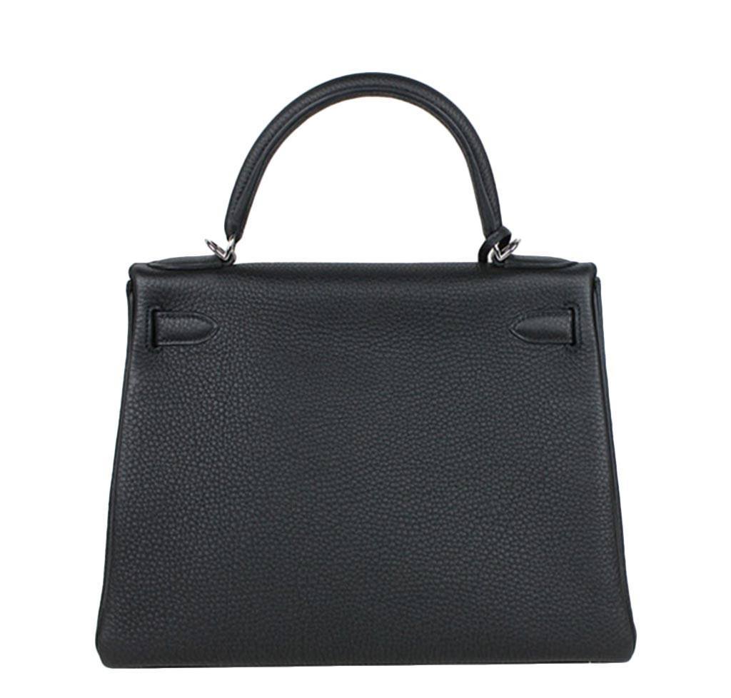 Hermes Kelly 28 Black Togo Leather Palladium Hardware
