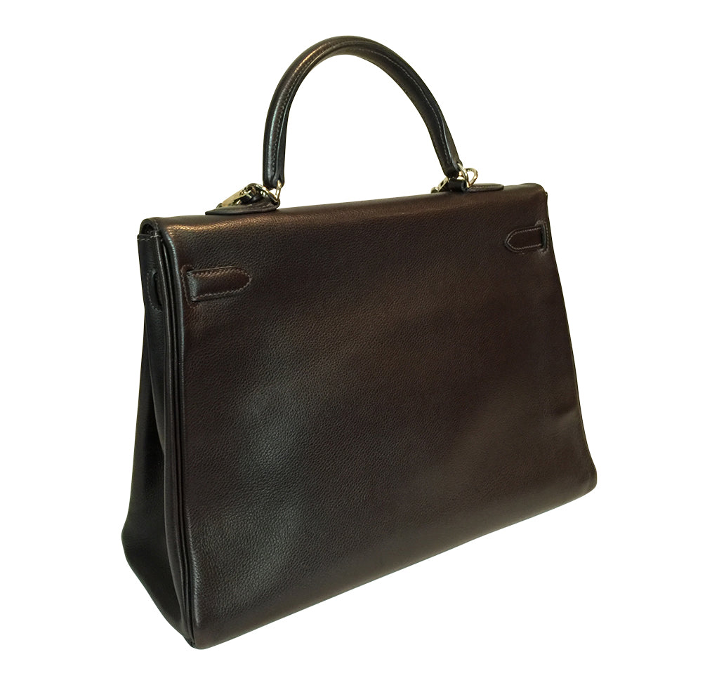 Hermes Kelly 35 Ebene Evergrain Calfskin Palladium Hardware