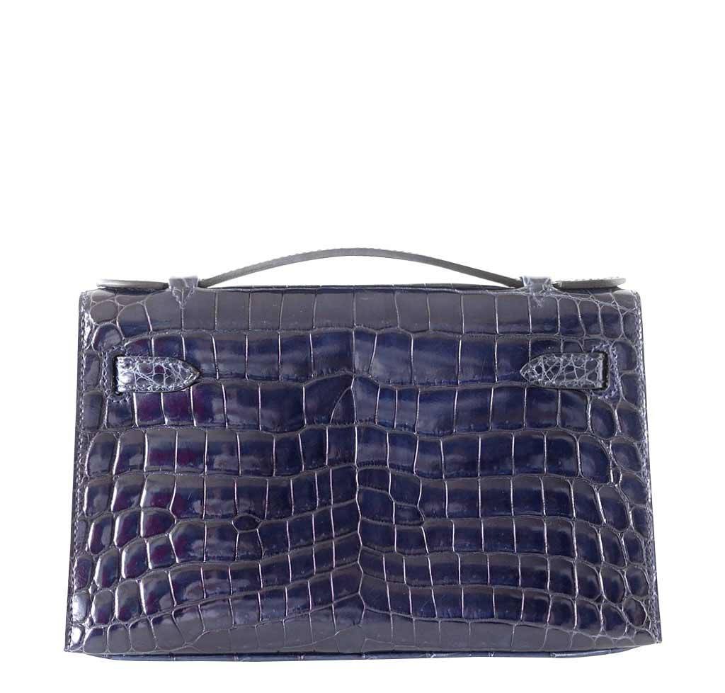 Hermes Kelly JPG Pochette Bleu Abyss Crocodile Palladium Hardware