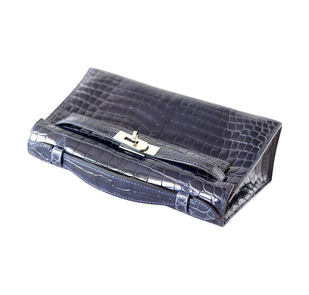 Hermes Kelly JPG Pochette Bleu Abyss Crocodile Palladium Hardware