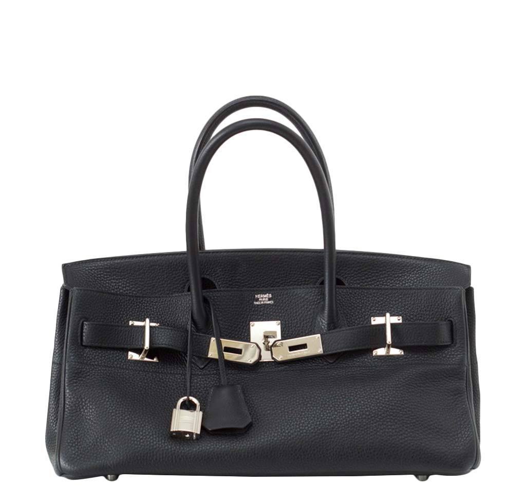 Hermes Birkin JPG Shoulder Bag Black Clemence Leather Palladium Hardware