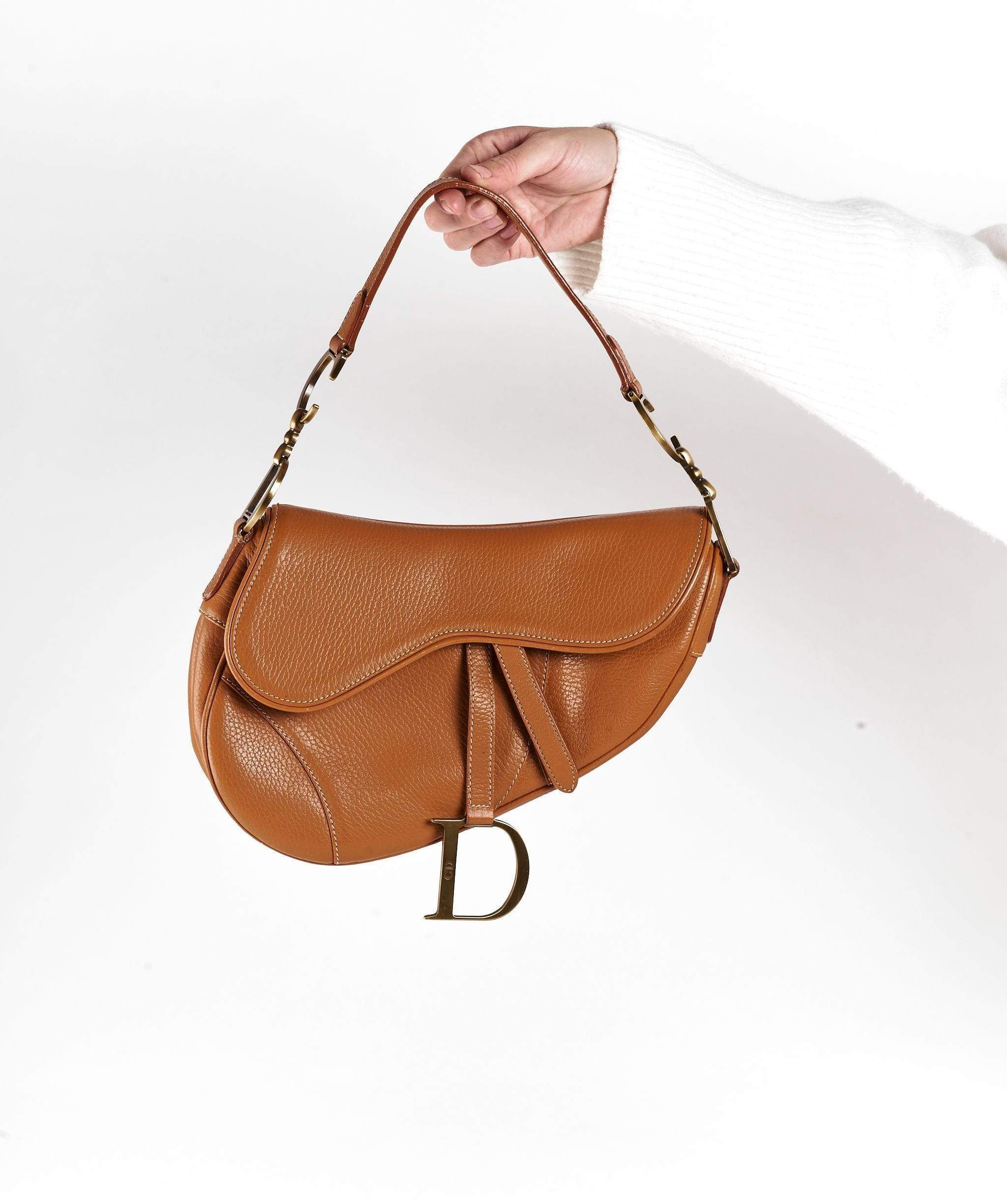 Dior Saddle Bag Tan Brown Leather Gold Hardware