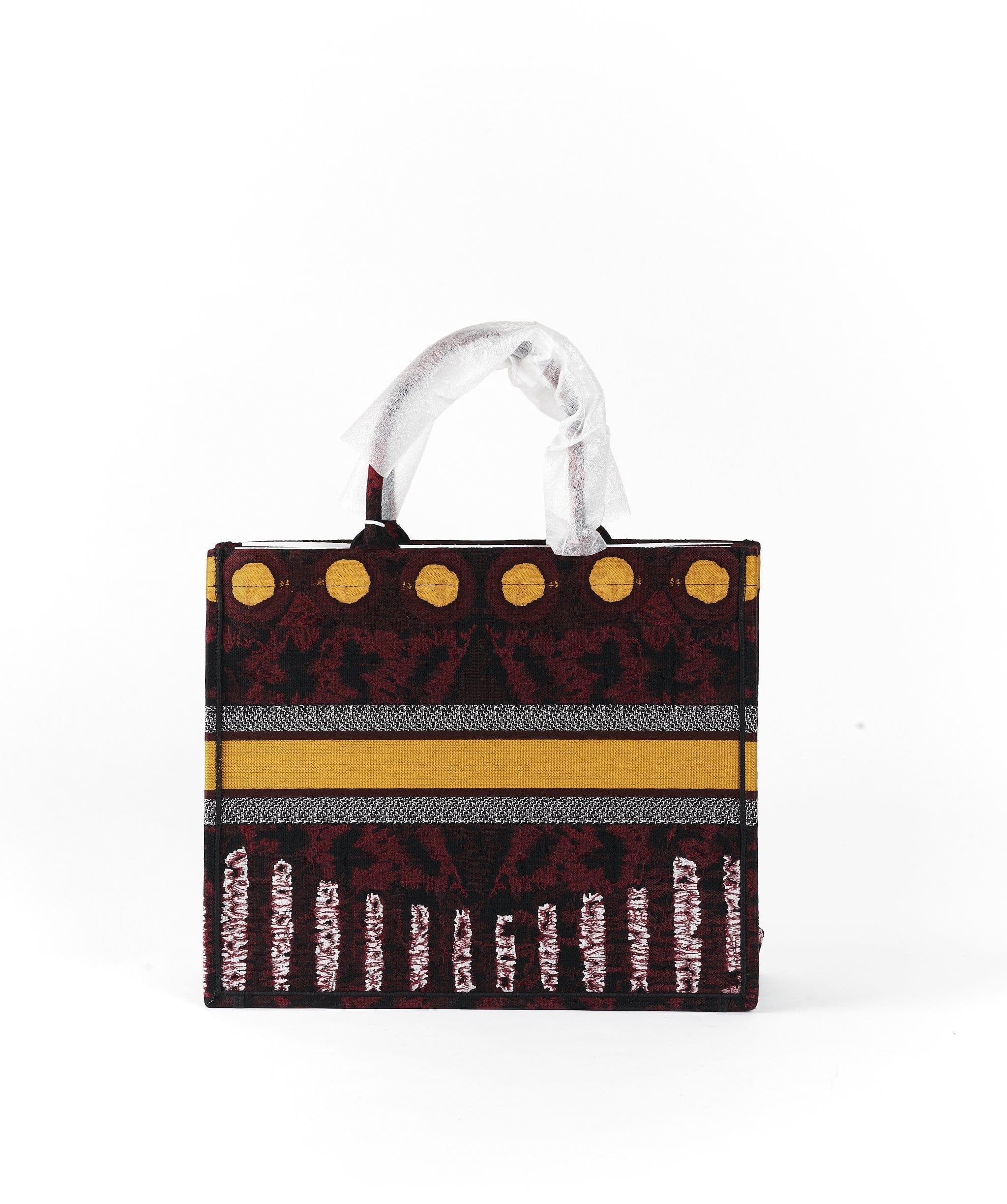 Dior Book Tote Yellow and Burgundy Embroidered Canvas
