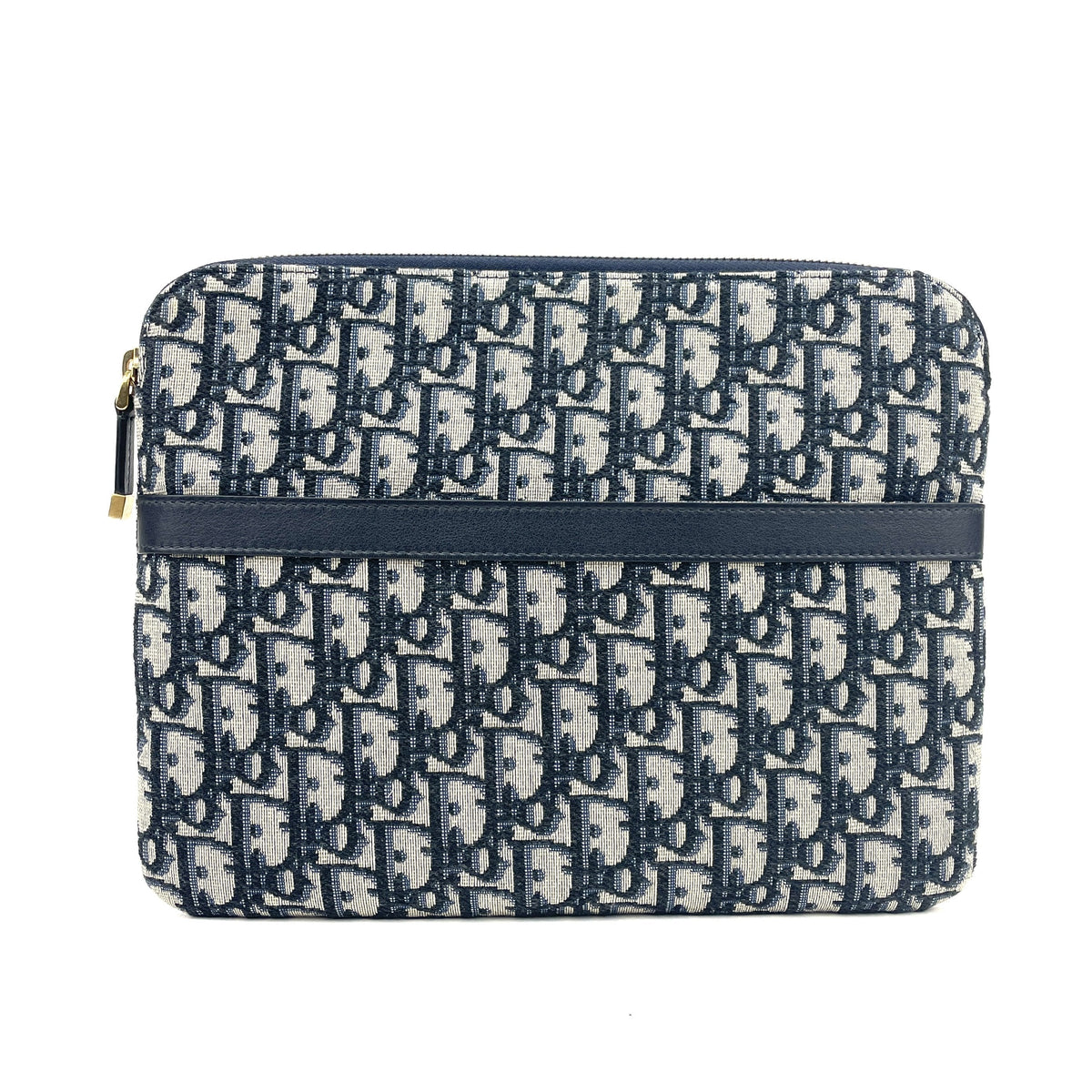 Christian Dior Oblique Travel Pouch Black Canvas Gold Hardware Cosmetic Clutch Bag