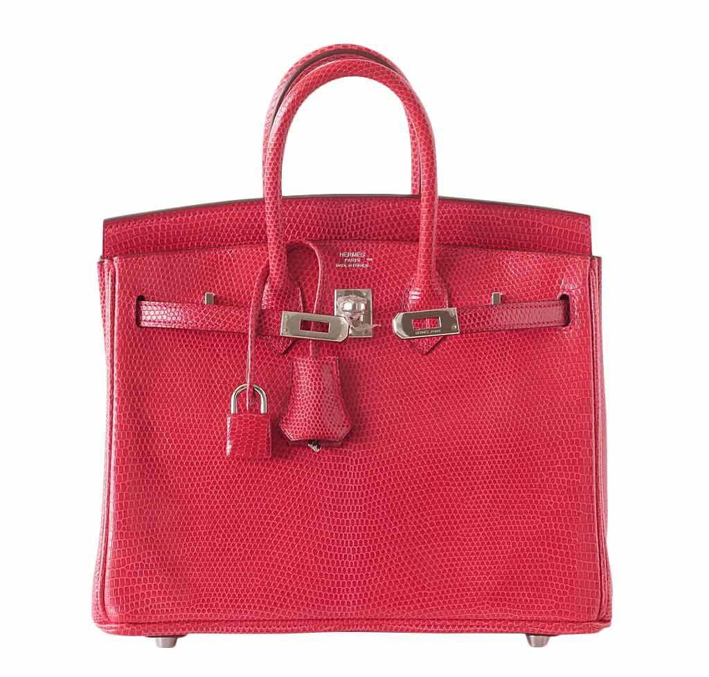 Hermes Birkin 25 Rouge Exotic Lizard Palladium Hardware