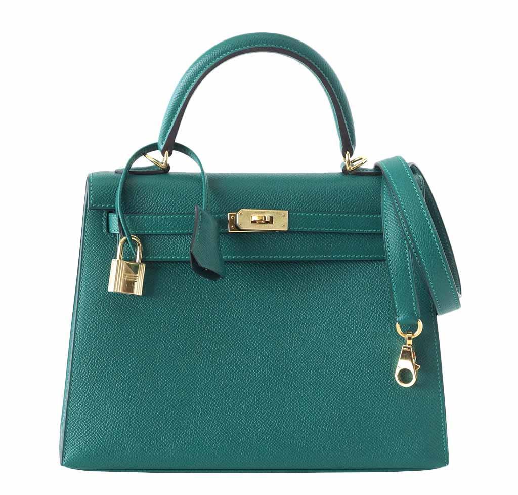 Hermes Kelly Sellier 28 Malachite Epsom Leather Gold Hardware