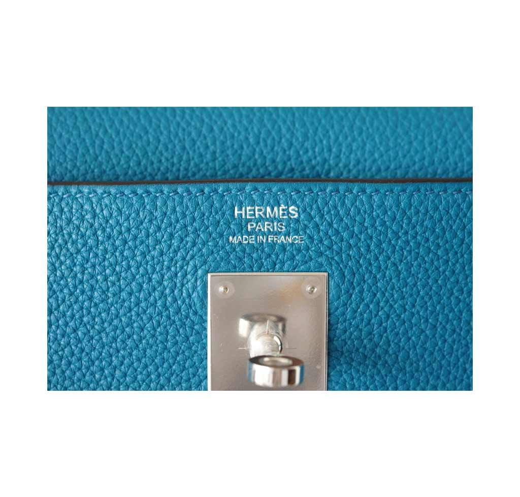Hermes Kelly Mou 32 Blue Izmir Togo Leather Palladium Hardware