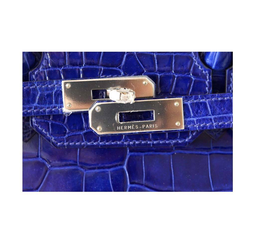 Hermes Birkin 35 Bleu Electrique Porosus Crocodile Palladium Hardware