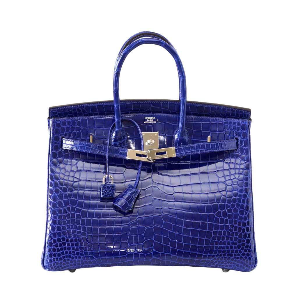 Hermes Birkin 35 Bleu Electrique Porosus Crocodile Palladium Hardware